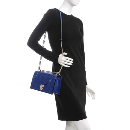 Christian Dior Metallic Patent Micro-Cannage Medium Diorama Flap Bag Blue 2 of 8