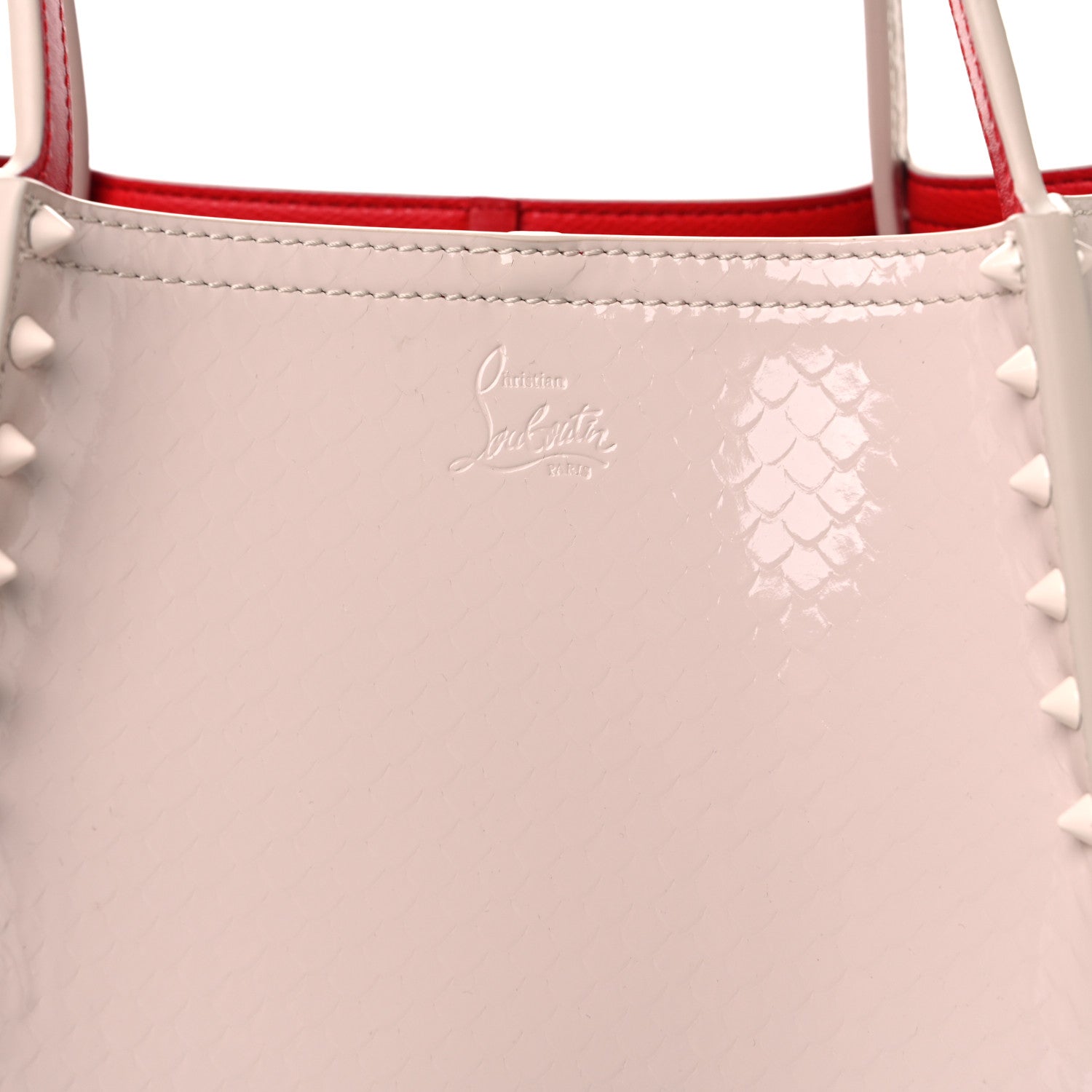Christian Louboutin Patent Birdy Snakeskin Embossed Spiked Small Cabarock Shopper Tote Leche 7 of 11