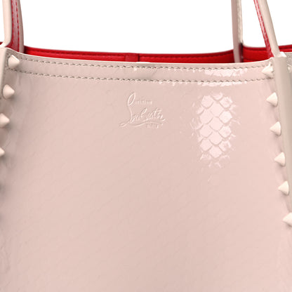 Christian Louboutin Patent Birdy Snakeskin Embossed Spiked Small Cabarock Shopper Tote Leche 7 of 11