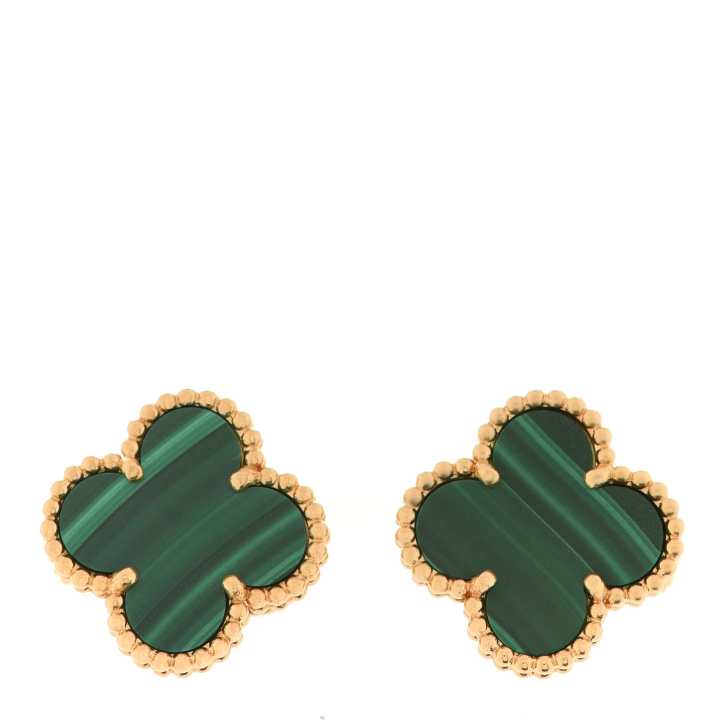 18K Yellow Gold Malachite Vintage Alhambra Earrings