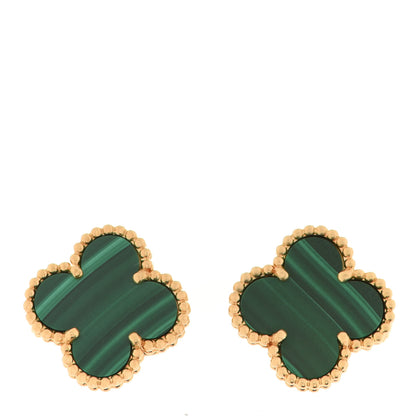 Van Cleef & Arpels 18K Yellow Gold Malachite Vintage Alhambra Earrings 1 of 5