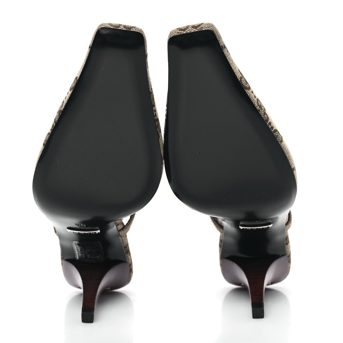 Monogram Malga Kid Square G 75mm Slingback Pumps 35 Beige Ebony New Acero