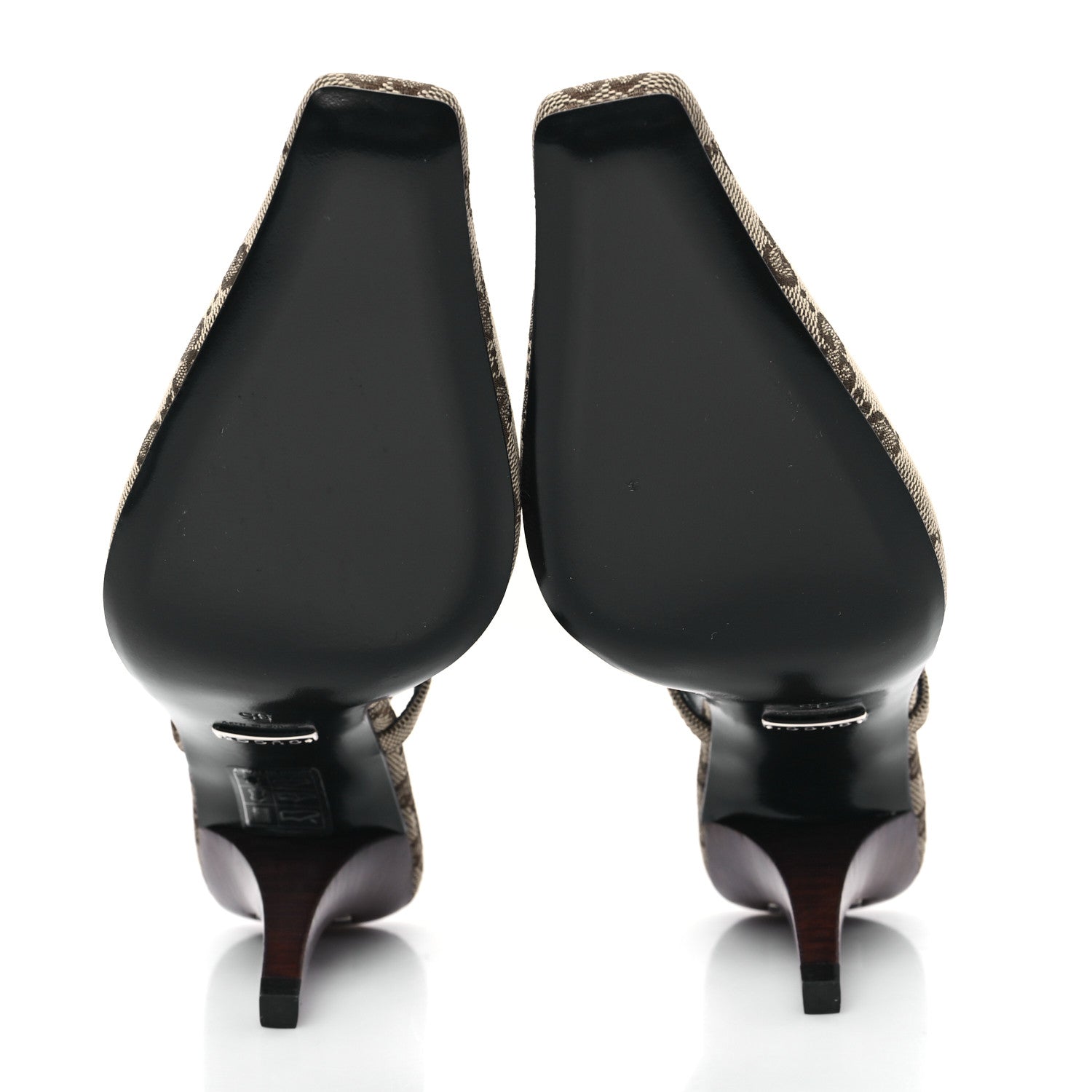 Gucci Monogram Malga Kid Square G 75mm Slingback Pumps 35 Beige Ebony New Acero 6 of 9