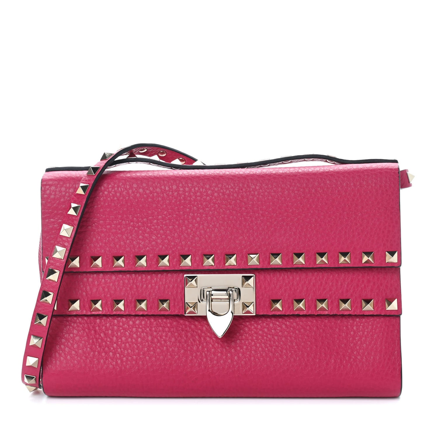 Pebbled Calfskin Rockstud Double Flap Crossbody Bag Blossom