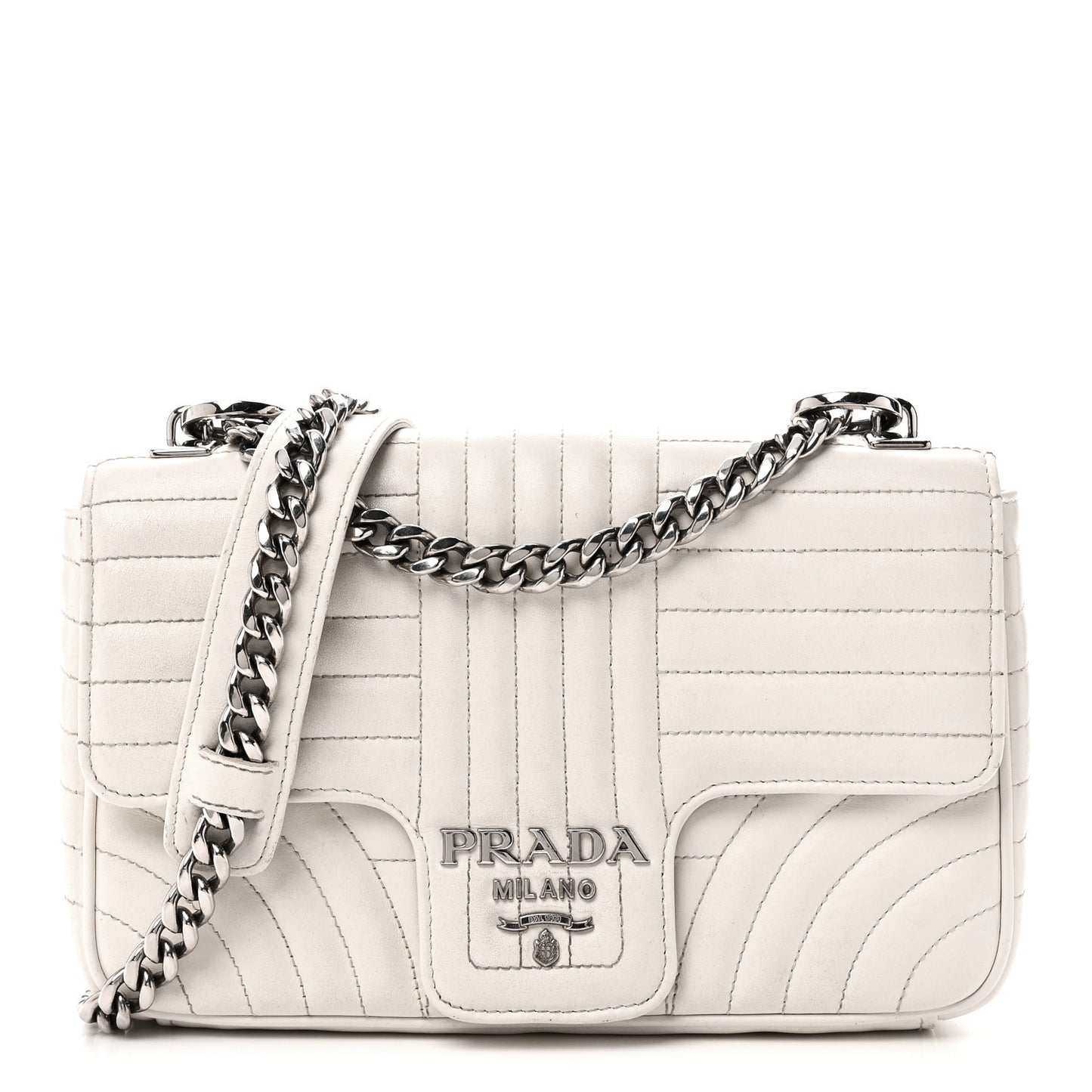 Soft Calfskin Impunture Diagramme Medium Chain Flap Shoulder Bag White