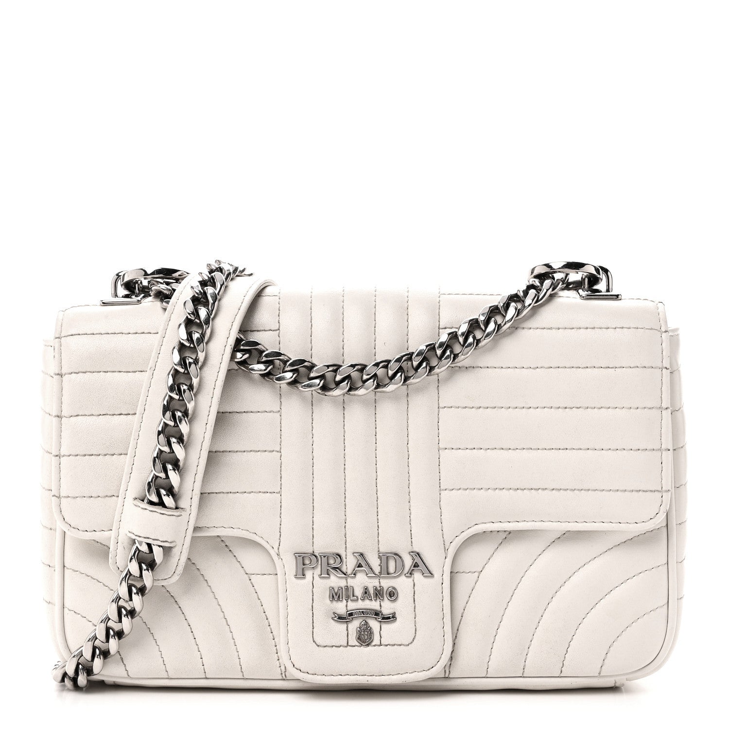 Prada Soft Calfskin Impunture Diagramme Medium Chain Flap Shoulder Bag White 1 of 9