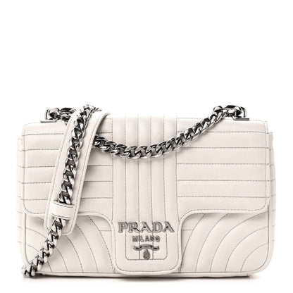 Prada Soft Calfskin Impunture Diagramme Medium Chain Flap Shoulder Bag White 1 of 9