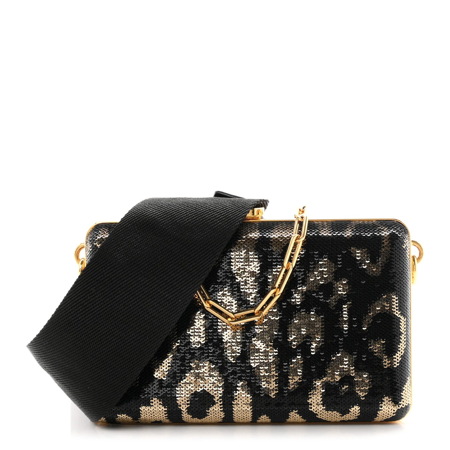 Sequin Embellished Leopard Print Crossbody Clutch Black Multicolor