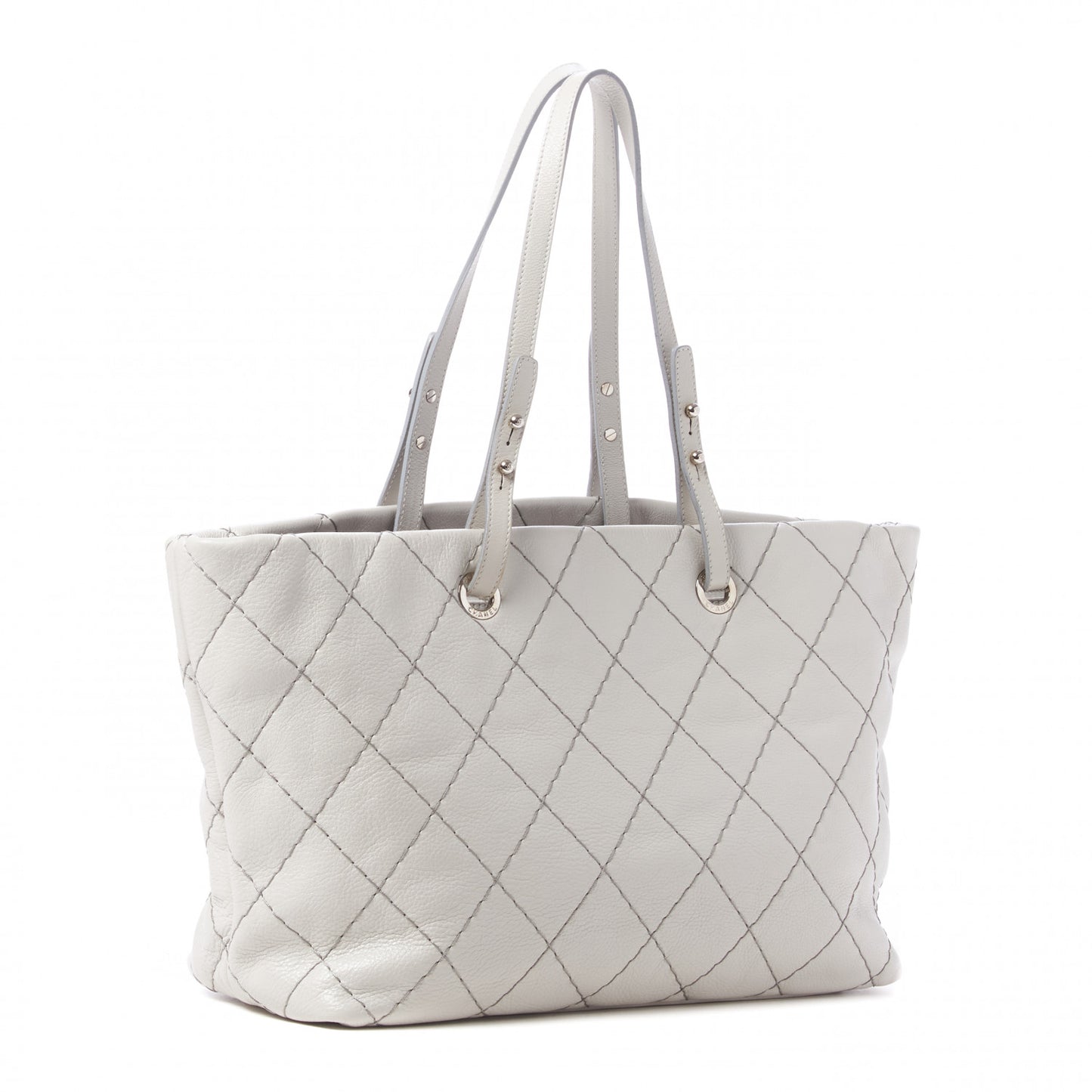 Glazed Calfskin Large On The Road Tote Light Grey