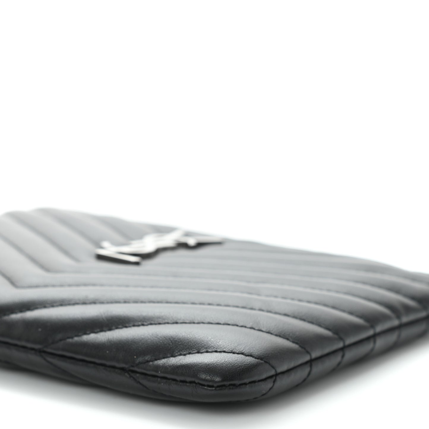 Calfskin Matelasse Chevron Monogram Pouch Black
