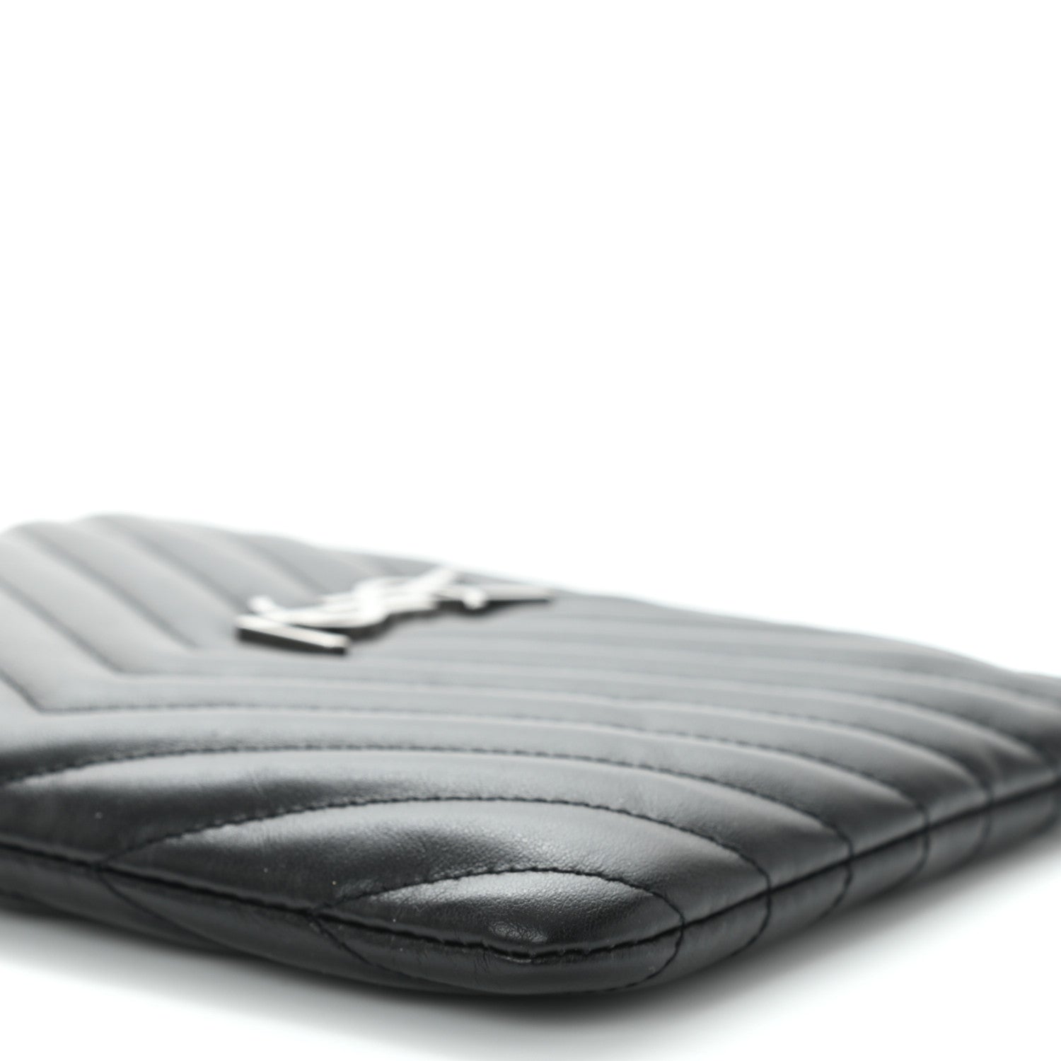 Saint Laurent Calfskin Matelasse Chevron Monogram Pouch Black 9 of 10