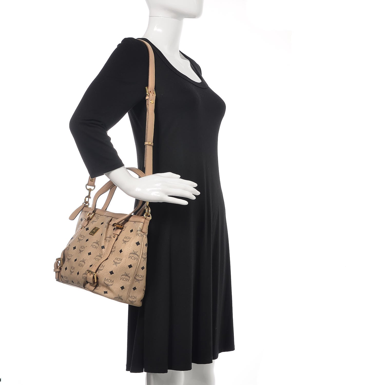 MCM Visetos Medium Essentials Shopper Tote Beige 2 of 17