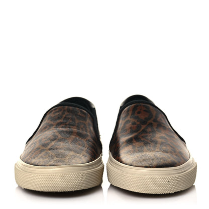 Saint Laurent Metallic Calfskin Leopard Skate Slip On Sneakers 37 Black 2 of 9