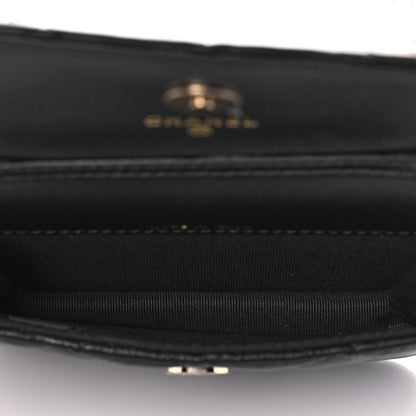 Chanel Calfskin Quilted Maxi Pearls Card Holder Flap With Chain Black 5 of 11
