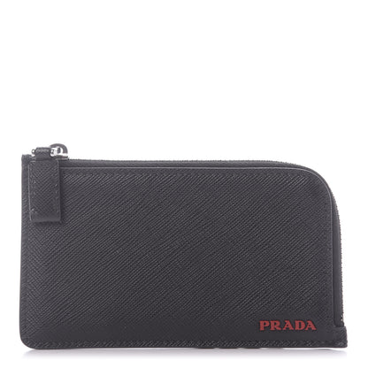 Prada Saffiano Metal Zip Card Holder Black 1 of 9