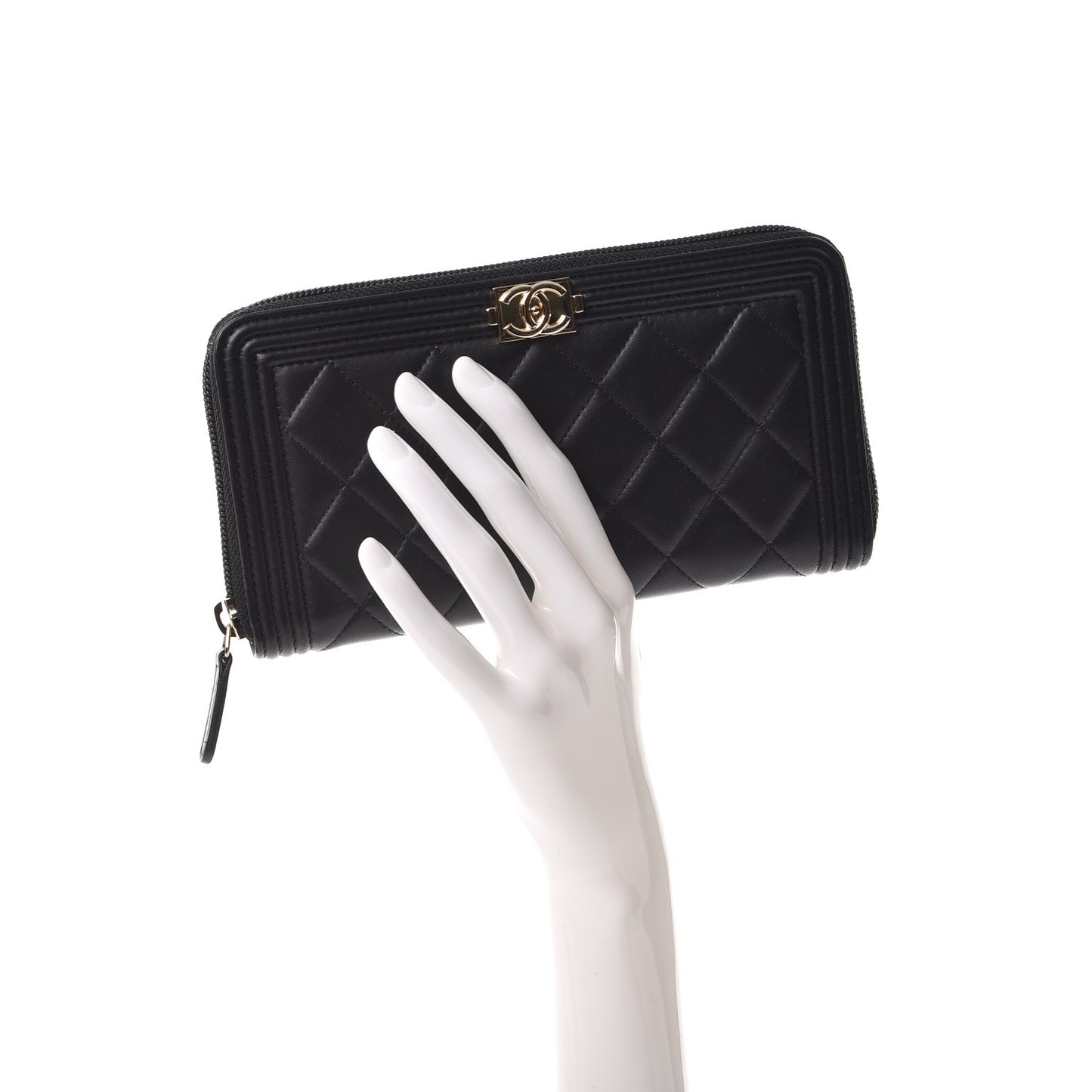 Lambskin Quilted Boy Zip Around Wallet Black