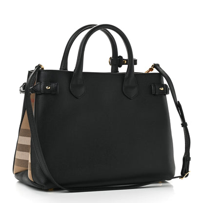 Burberry Grainy Calfskin House Check Medium Banner Tote Black 3 of 11