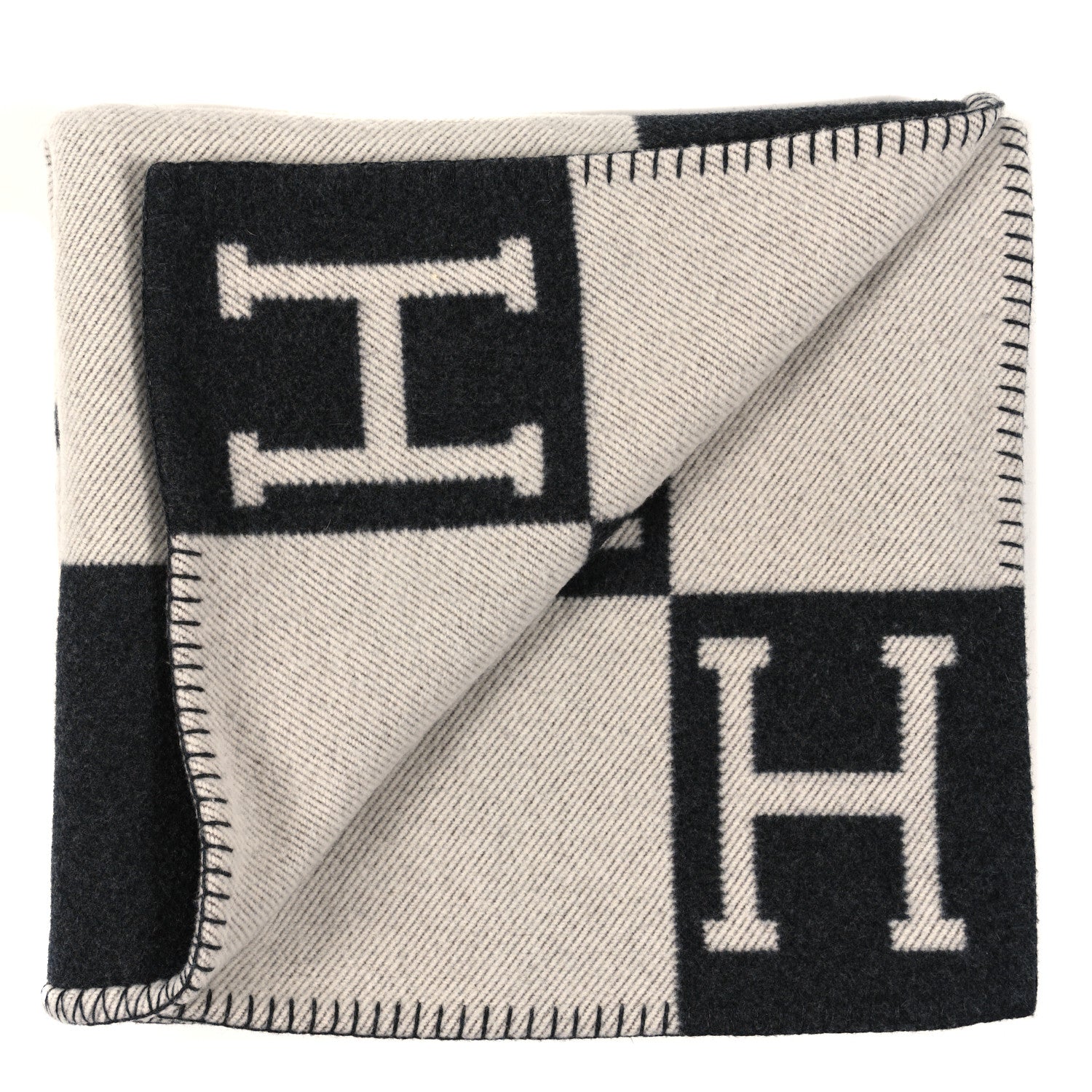 Hermes Wool Cashmere Avalon Blanket Ecru Gris Fonce 2 of 3