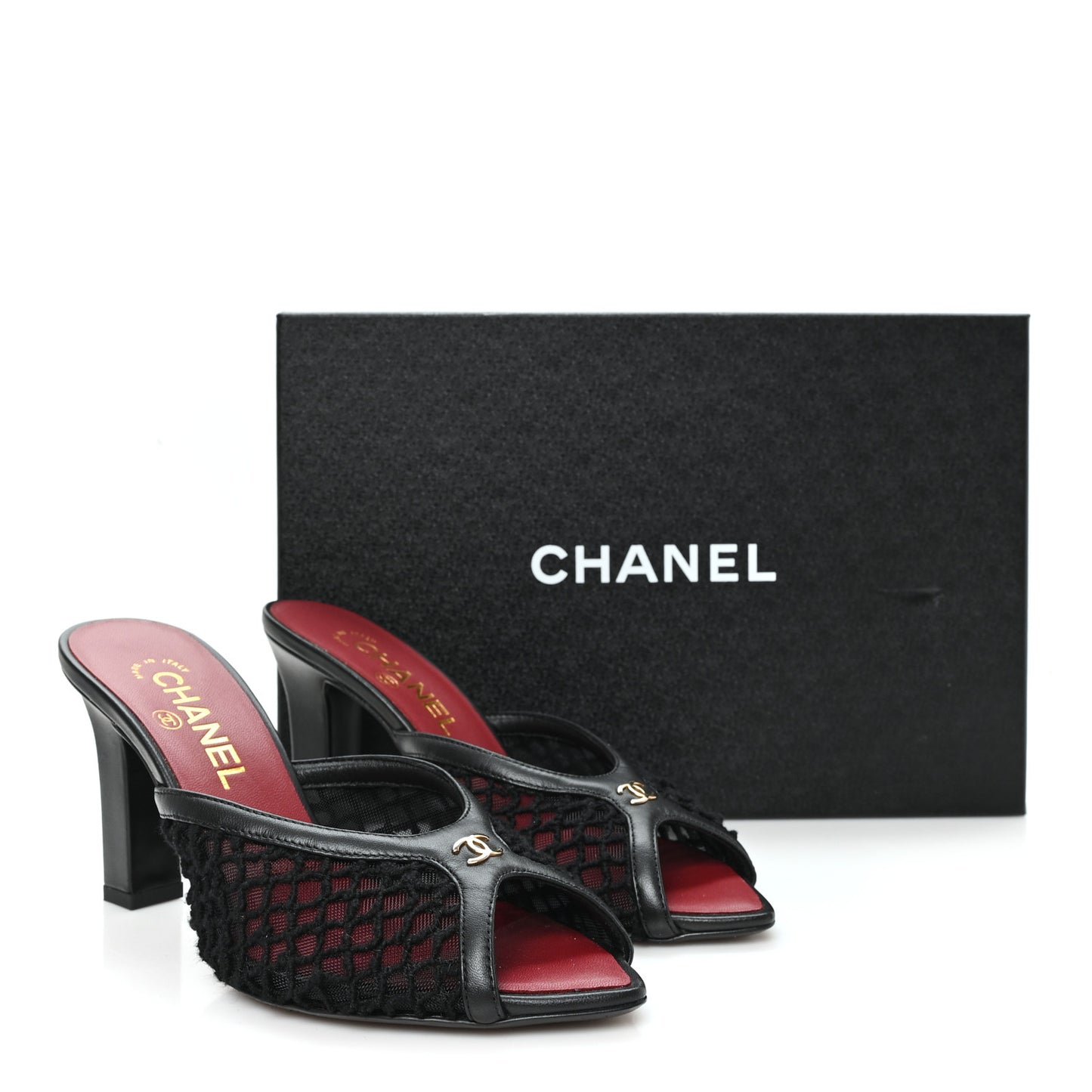 Mesh Cotton Lambskin CC Mules 37 Black