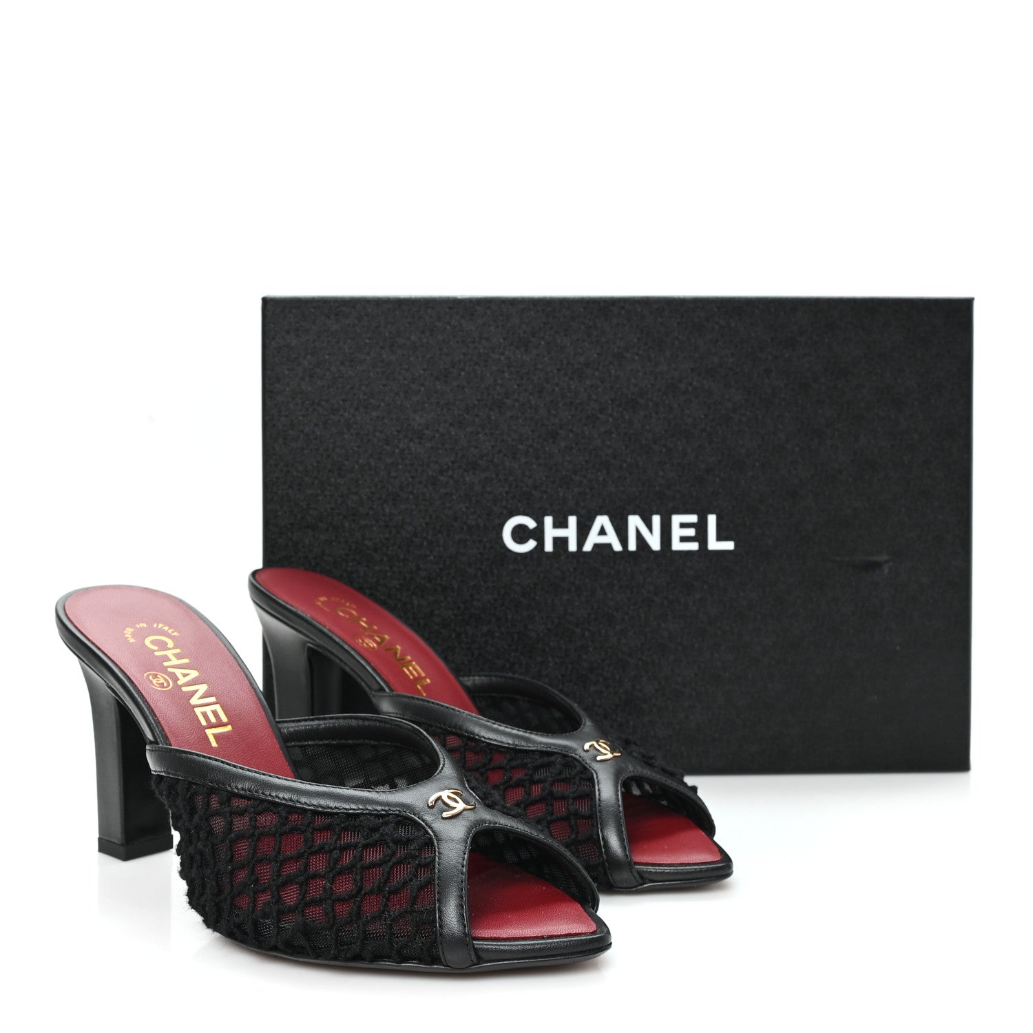Chanel Mesh Cotton Lambskin CC Mules 37 Black 9 of 9