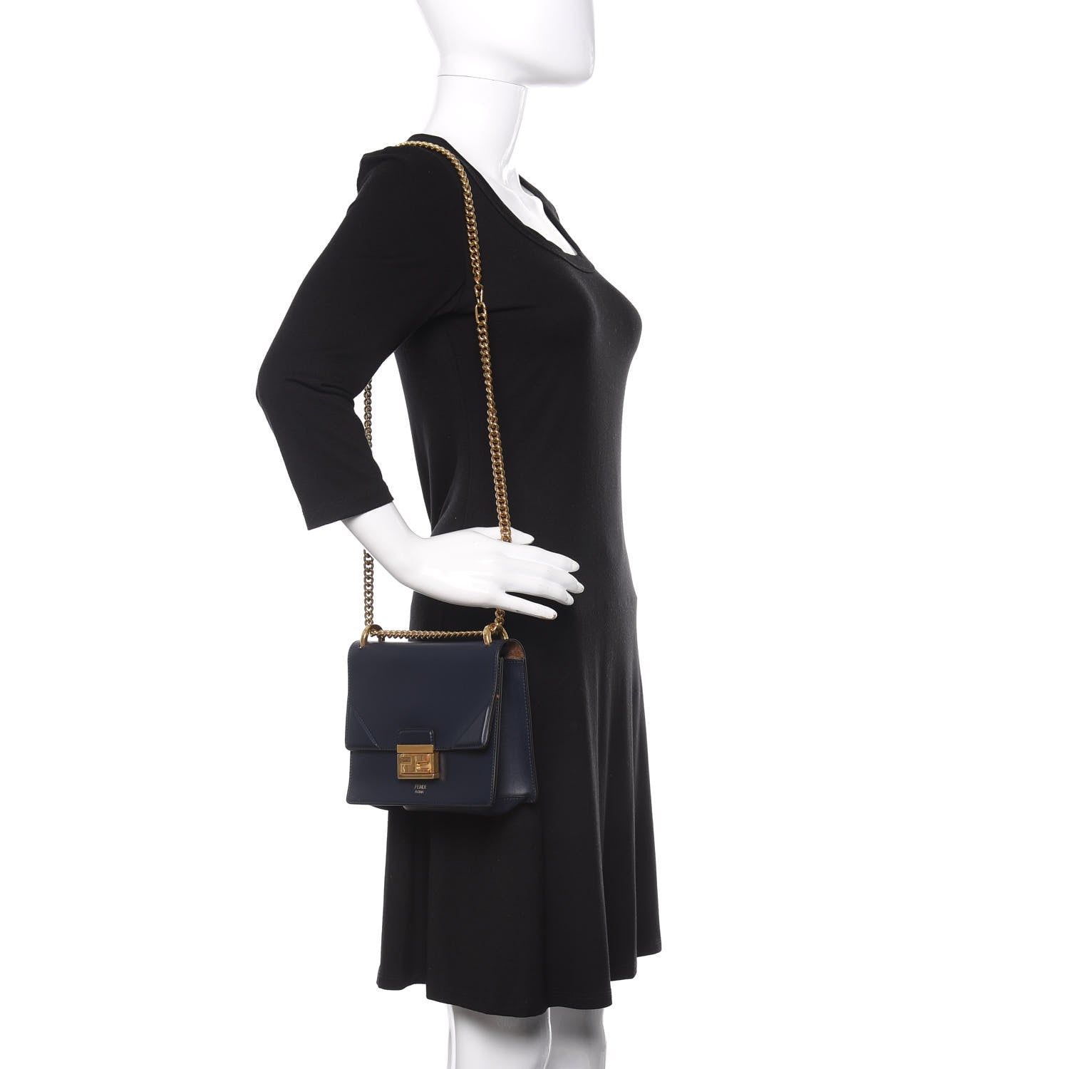 Fendi Vitello Grace Matte Small Kan U Shoulder Bag Midnight 3 of 11