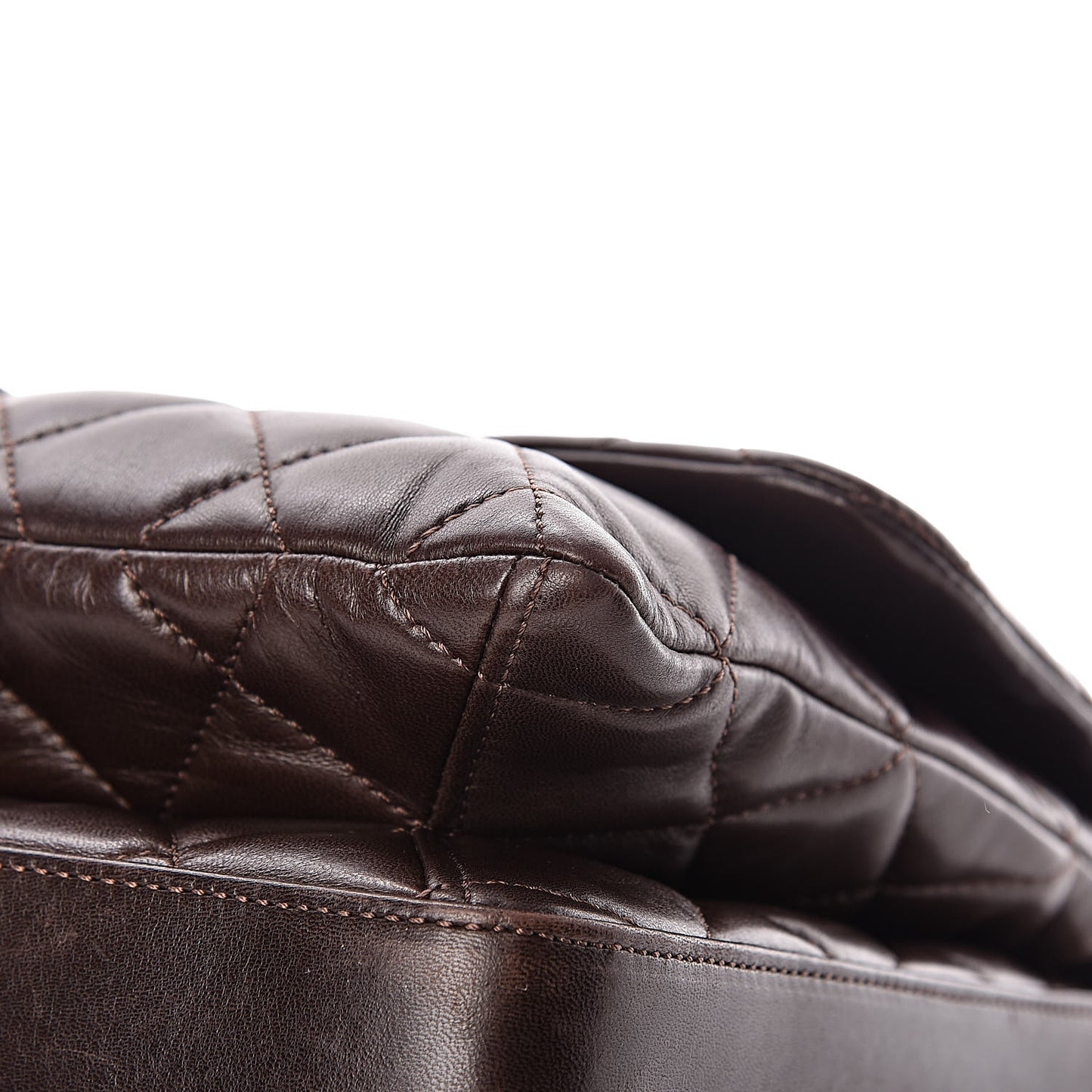 Lambskin Quilted Maxi 3 Flap Dark Brown