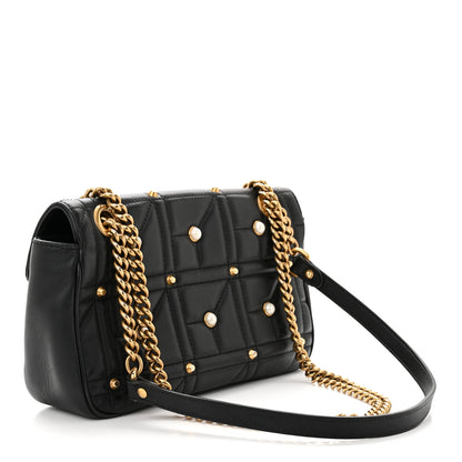 Gucci Calfskin Matelasse Studded Small Pearly GG Marmont Shoulder Bag Black 3 of 13