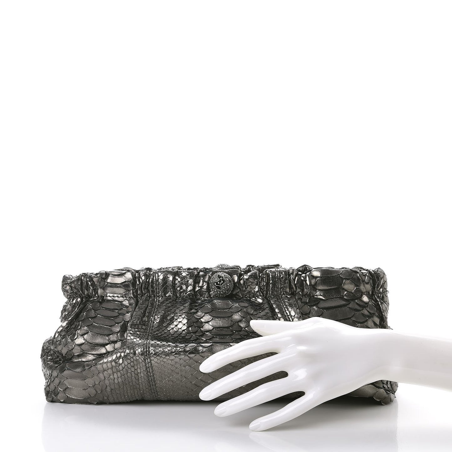 Metallic Python Crystal Pleated Clutch Dark Silver