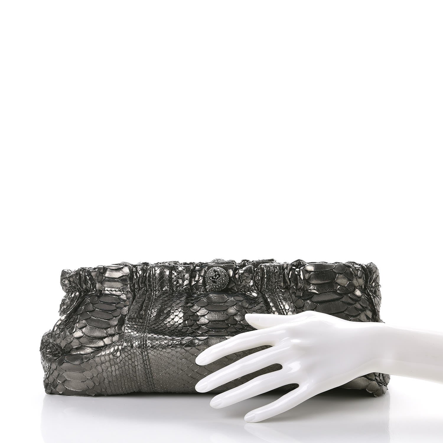 Valentino Garavani Metallic Python Crystal Pleated Clutch Dark Silver 2 of 8