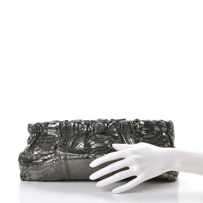 Valentino Garavani Metallic Python Crystal Pleated Clutch Dark Silver 2 of 8