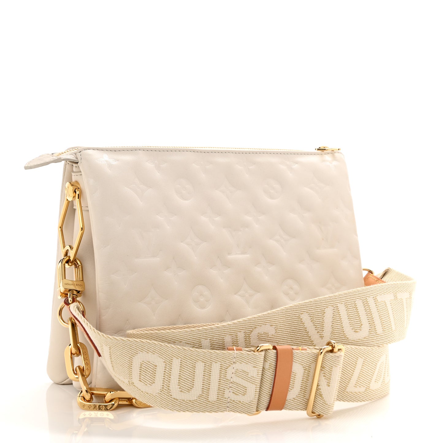 Lambskin Embossed Monogram Coussin PM Beige Cream