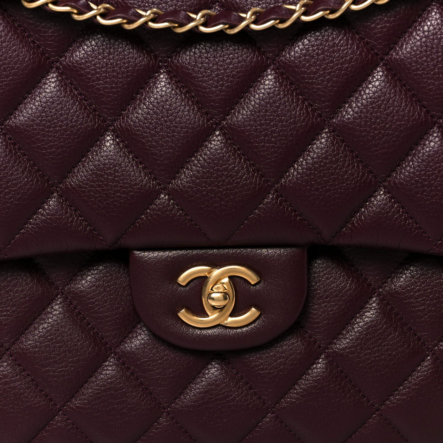 Grained Calfskin Quilted XXL Travel Flap Bag Burgundy
