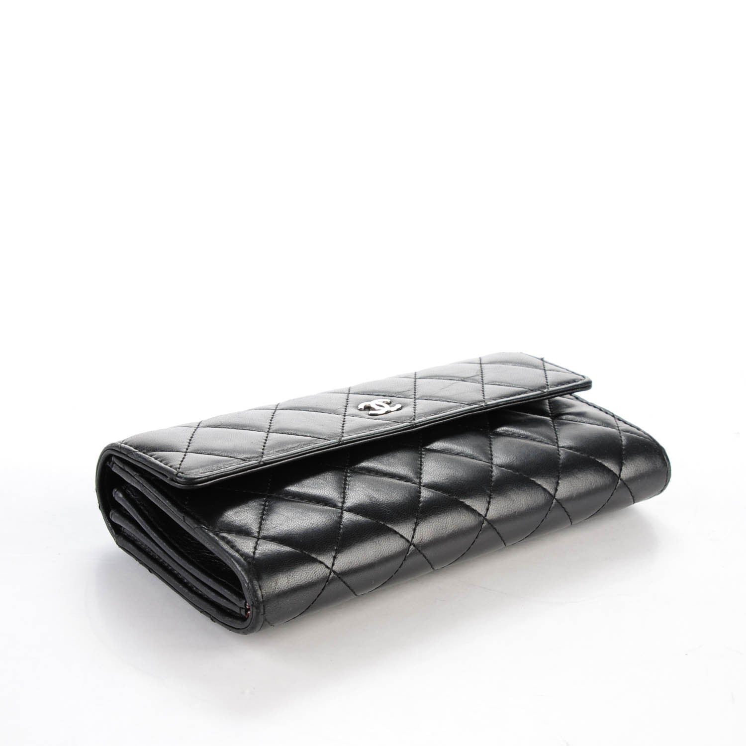 Chanel Lambskin Quilted Large Gusset Flap Wallet Black 4 of 8