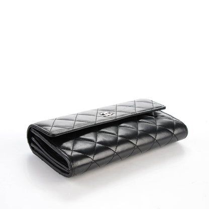 Chanel Lambskin Quilted Large Gusset Flap Wallet Black 4 of 8