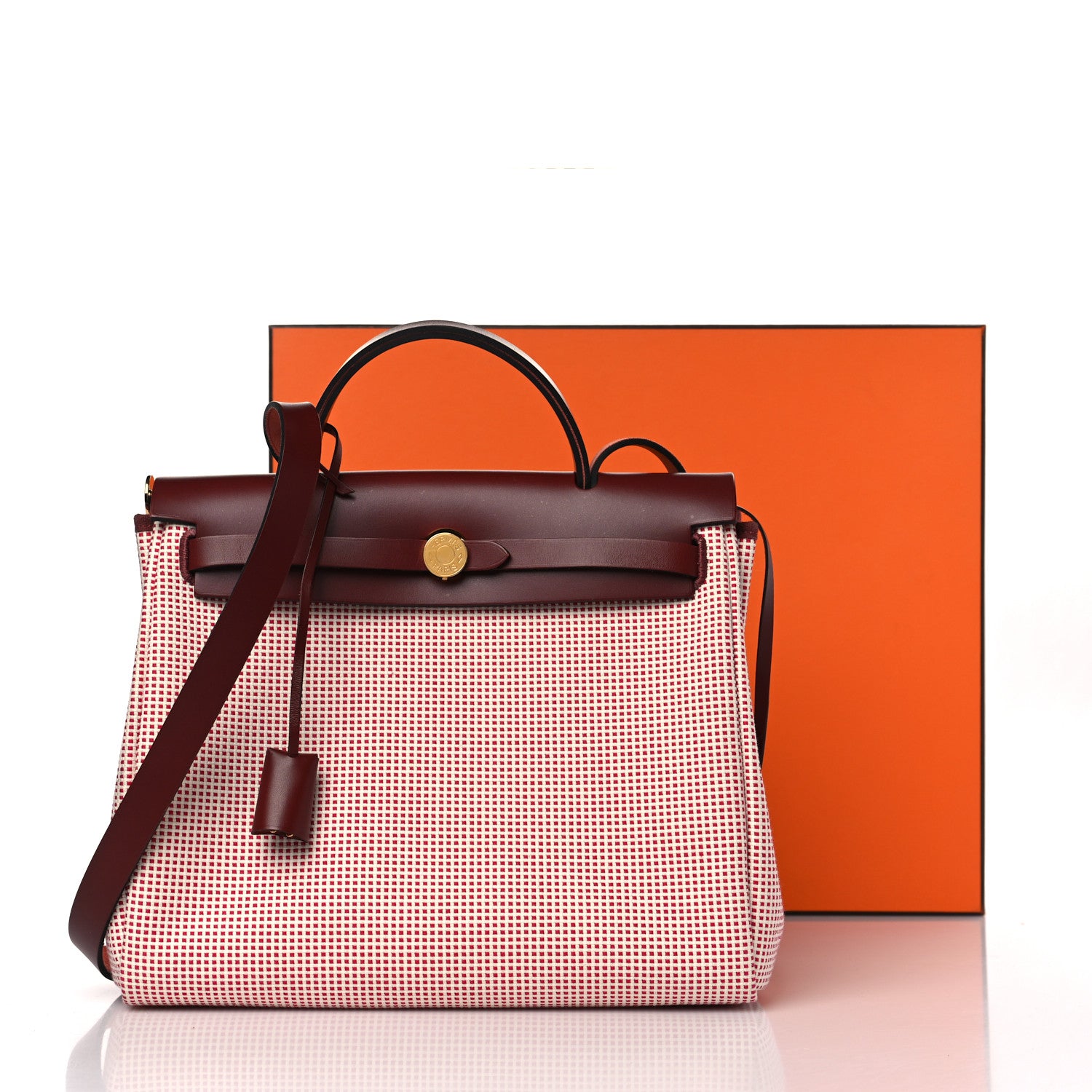 Hermes Criss Viking Vache Hunter Herbag Zip Retourne 31 PM Ecru Framboise Rouge 11 of 11