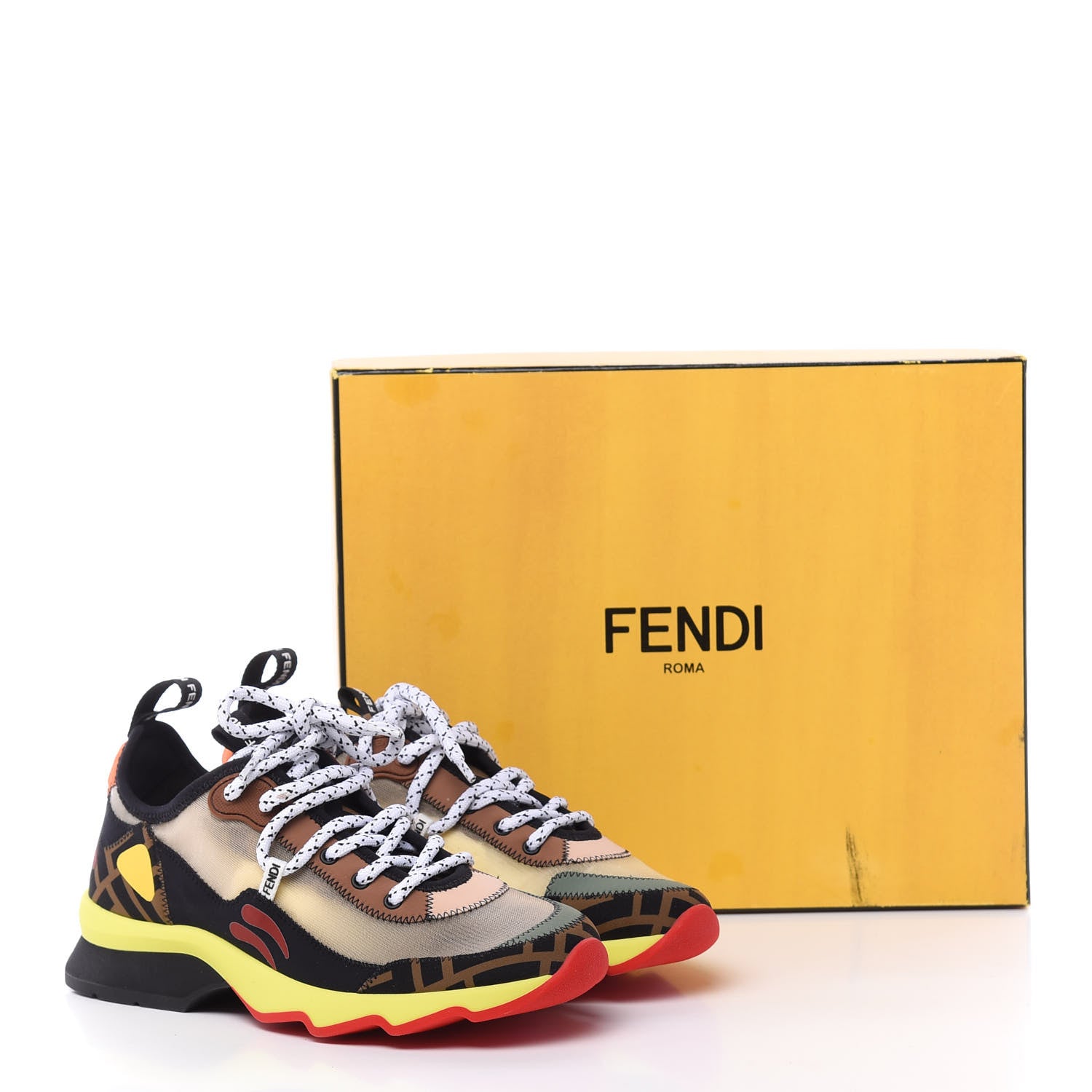 Fendi Technical Mesh Lycra FFreedom Patchwork Sneakers 36.5 Nude Tobacco Black 10 of 10