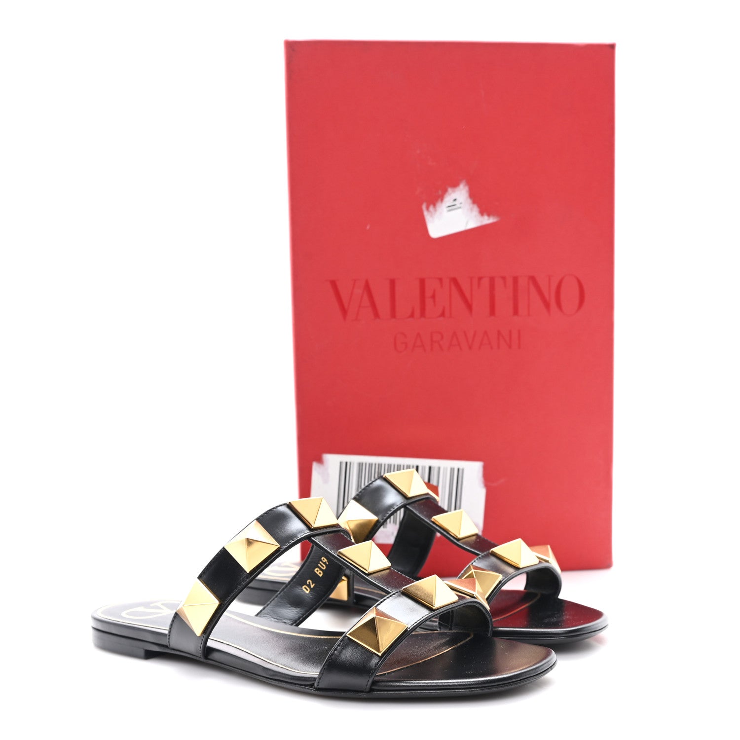 Valentino Garavani Calfskin Roman Stud Flat Slide Sandals 35.5 Black 10 of 10