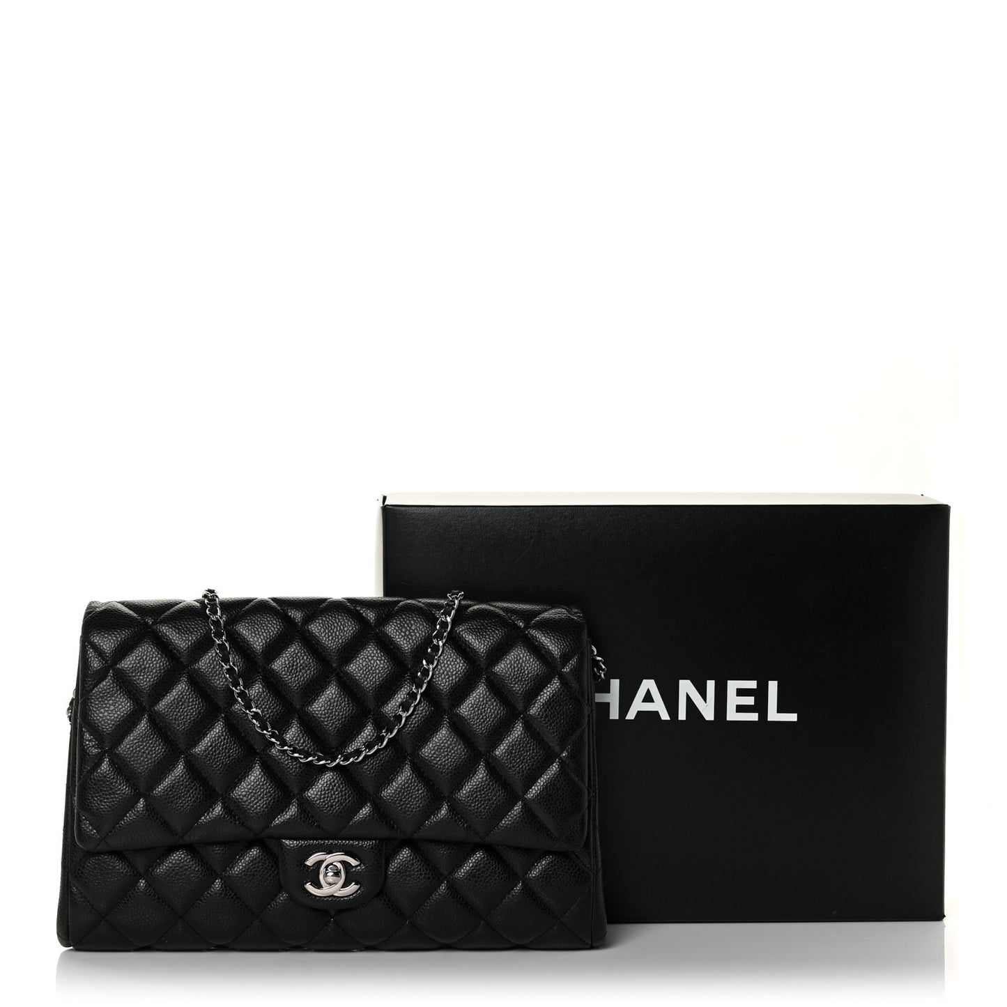 Caviar Quilted Clutch With Chain Flap Black