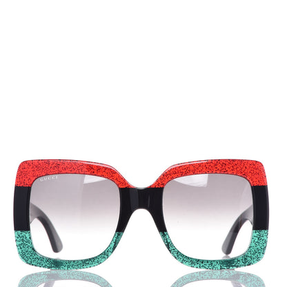 Gucci Square Frame GG0083S Sunglasses Glitter Red Black Green 2 of 7