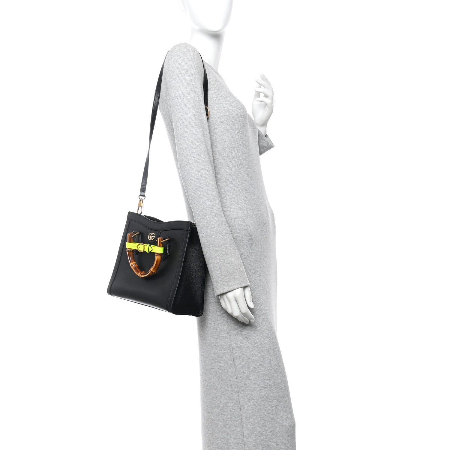 Gucci Calfskin Small Diana Tote Bag Black Yellow Fluo 2 of 11
