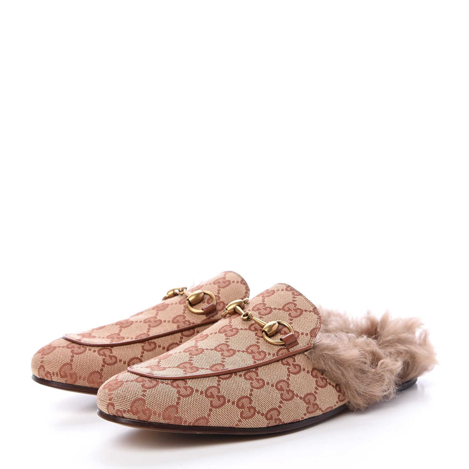 Gucci GG Monogram Fur Mens Princetown Slippers 6 Beige Ruggine Rust 3 of 8