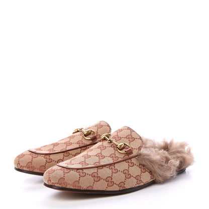 Gucci GG Monogram Fur Mens Princetown Slippers 6 Beige Ruggine Rust 3 of 8