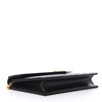 Saint Laurent Grain De Poudre Matelasse Chevron Monogram Envelope Chain Wallet Black 4 of 8