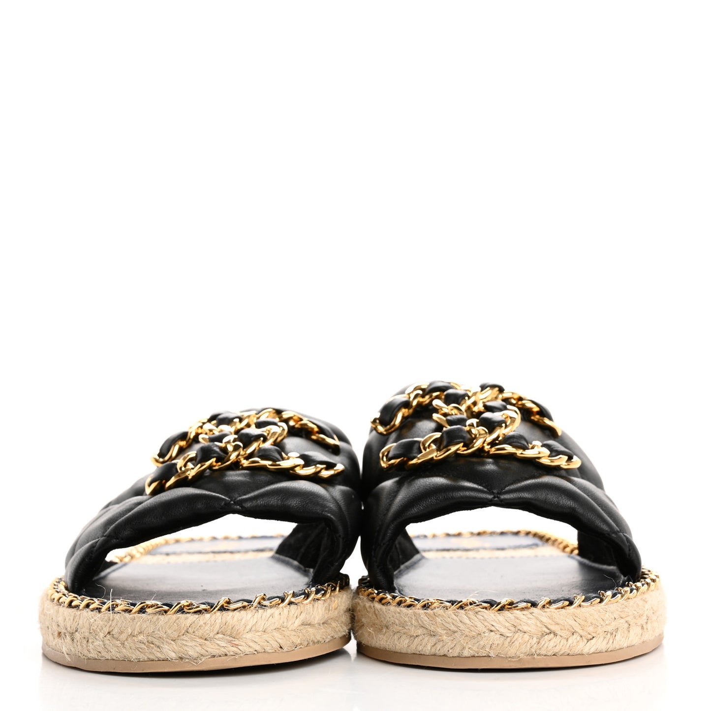 Lambskin Quilted CC Chain Espadrille Mules 40 Black Navy