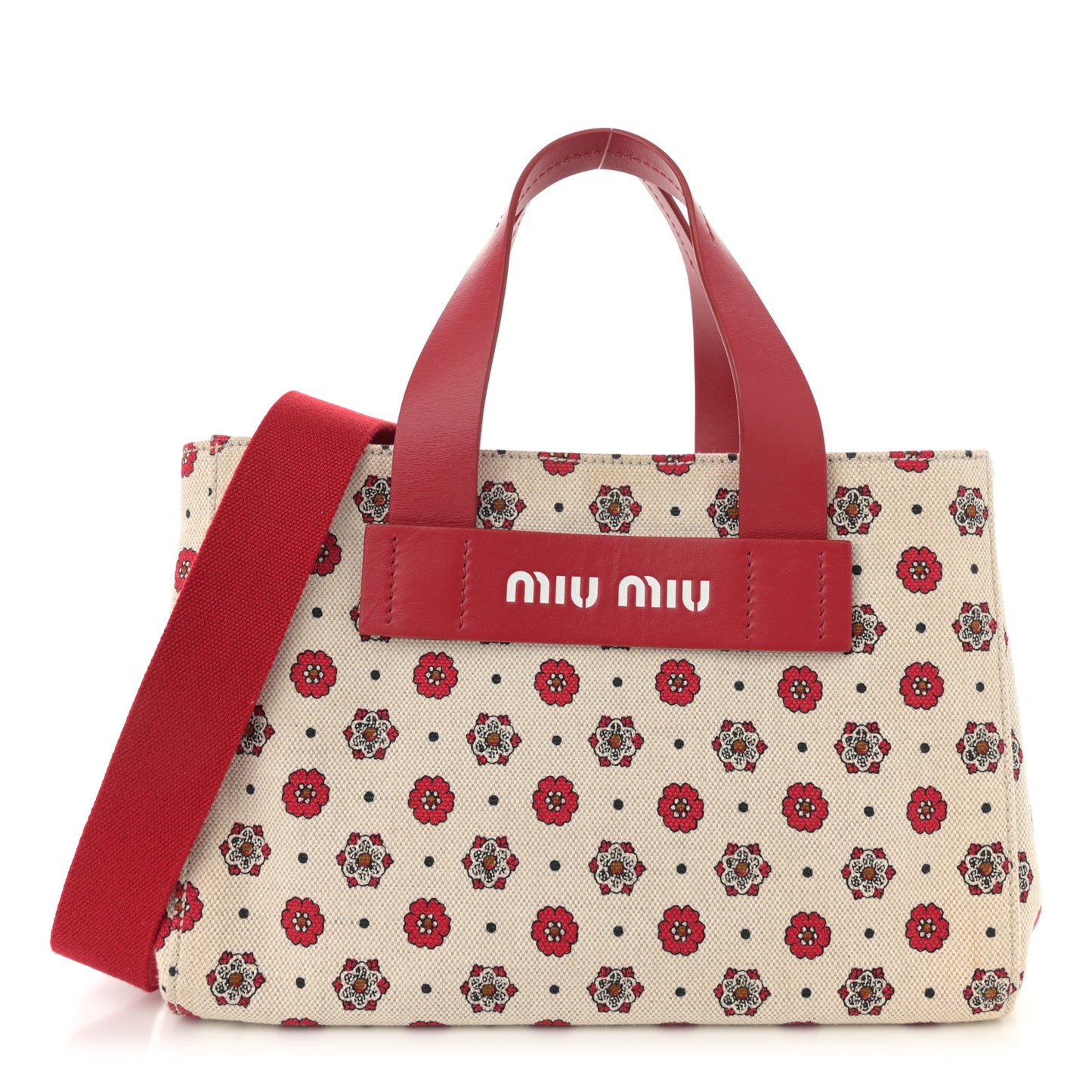 Jacquard Flower Print Tote Red Multicolor