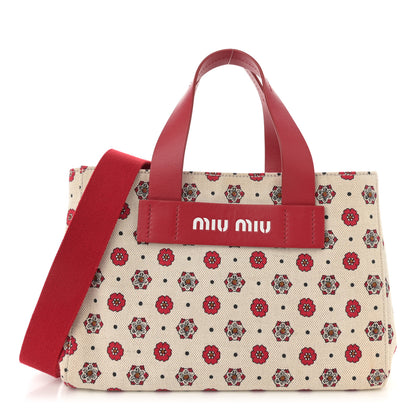 Miu Miu Jacquard Flower Print Tote Red Multicolor 1 of 10