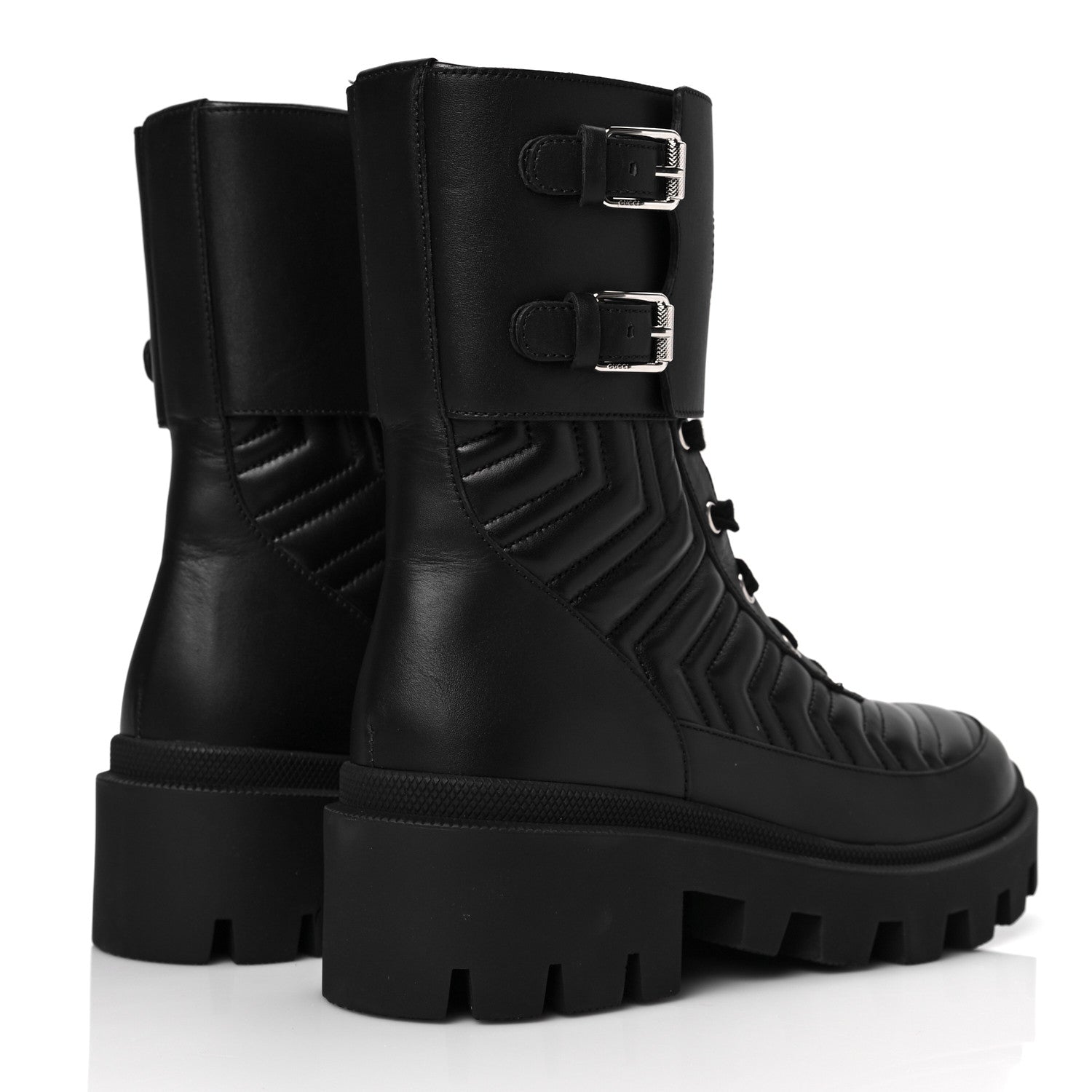 Gucci Nappa Frances GG Matelasse Platform Combat Boots 38 Black 4 of 7