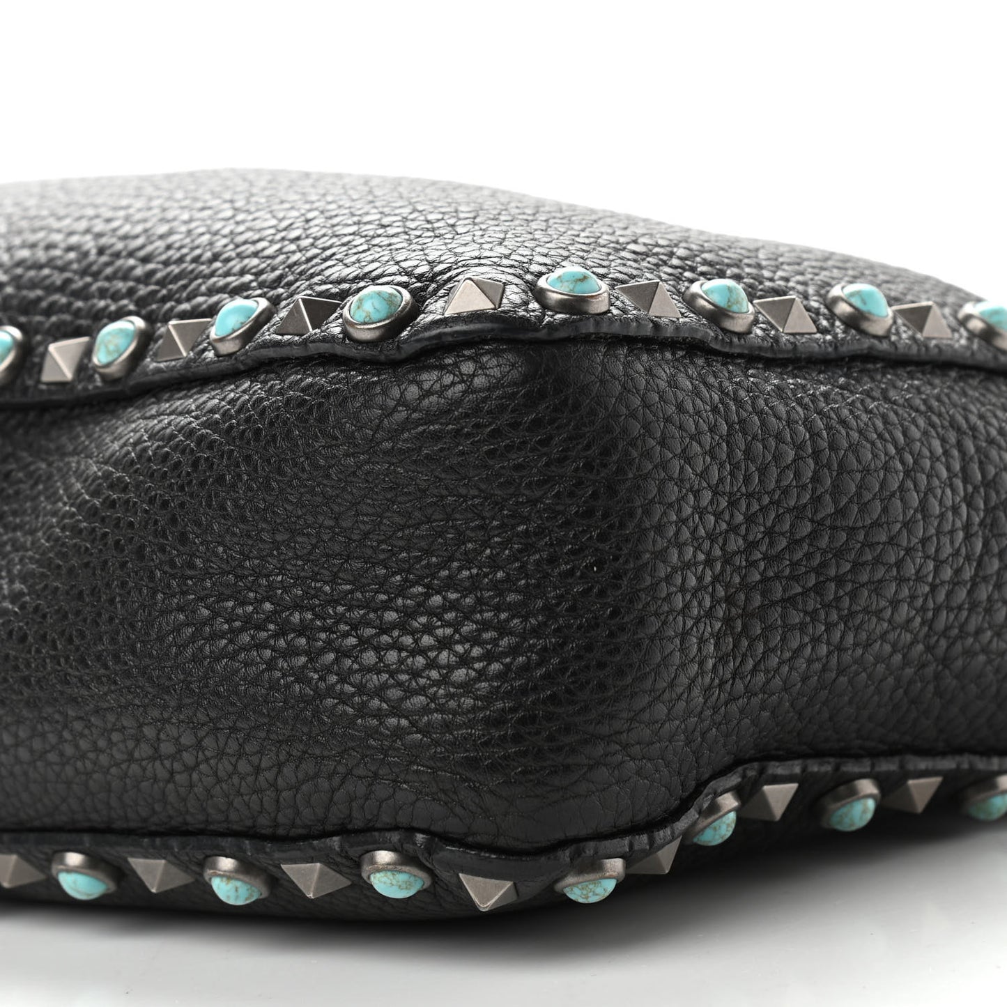 Pebbled Calfskin Tribal Small Guitar Strap Rockstud Rolling Flip-Lock Messenger Bag Black