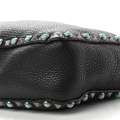 Valentino Garavani Pebbled Calfskin Tribal Small Guitar Strap Rockstud Rolling Flip-Lock Messenger Bag Black 9 of 13