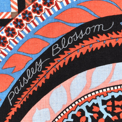 Hermes Cashmere Silk Paisley Blossom Shawl 140 Corail Bleu Rose Pale 3 of 4